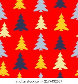 Colorful christmas trees seamless pattern background  Design illustration. A lot of fir-trees. Decorative wallpaper, good for printing. 