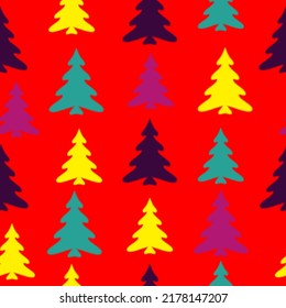 Colorful christmas trees seamless pattern background  Design illustration. A lot of fir-trees. Decorative wallpaper, good for printing. 