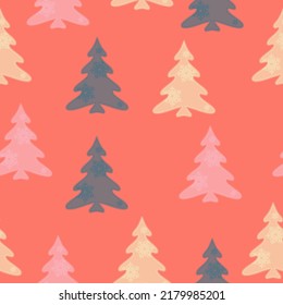 Colorful christmas trees seamless pattern background  Doodles. Seamless colorful winter pattern on black background. Vector illustration.