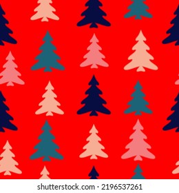 Colorful christmas trees seamless pattern background  Doodles. Seamless colorful winter pattern on black background. Vector illustration.