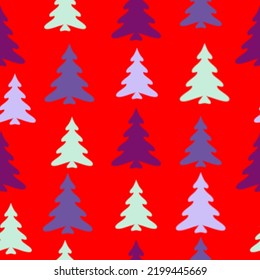 Colorful christmas trees seamless pattern background Seamless christmas pattern with christmas trees, bows, snowflakes on colored background