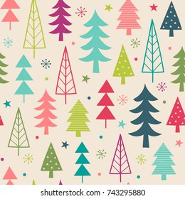 Colorful christmas trees seamless pattern background