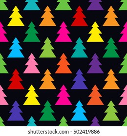 Colorful Christmas trees. Seamless vector pattern