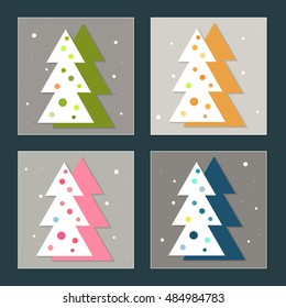 Colorful Christmas Trees With Snowflakes