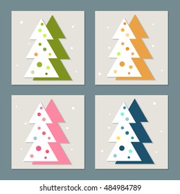 Colorful Christmas Trees With Snowflakes