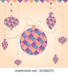 Colorful Christmas vector illustration in the form of balls made with triangles