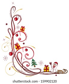 Colorful christmas and winter tendril, with snowman