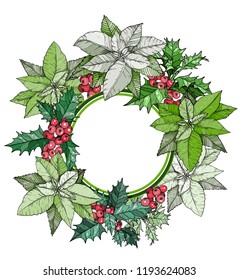 Colorful Christmas Wreath with berries and plants