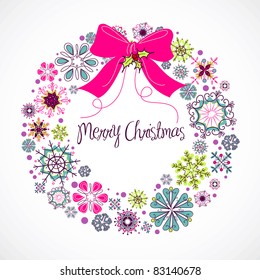 Colorful Christmas wreath made from snowflakes