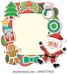 Colorful Christmas-themed frame with festive elements