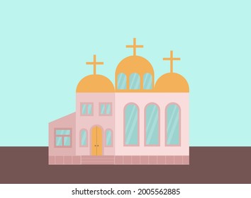 Colorful church building clipart flat vector illustration.