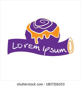 Colorful Cinnamon roll food logo vector illustration with dummy text. Also can be used as cake and sweet cookies Logo.