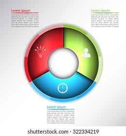 Colorful Circle with 3 Options. Financial and Business Infographic, Business Icon and Text Information Design. Vector Illustration.