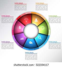 Colorful Circle with 7 Options. Financial and Business Infographic, Business Icon and Text Information Design. Vector Illustration.
