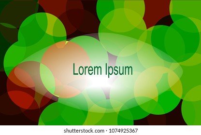 Colorful Circle Abstract Background, green circles are located randomly. ghostly oval, as a drop of dew, for your text. vector illustration.  Brochure, cover, flyer, banner,  presentation design.  