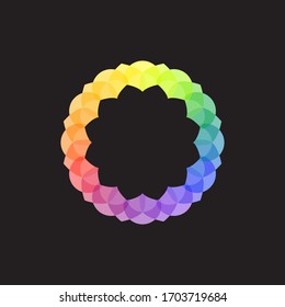 Colorful circle, abstract design element. Icon frame. Vector illustration isolated on black background