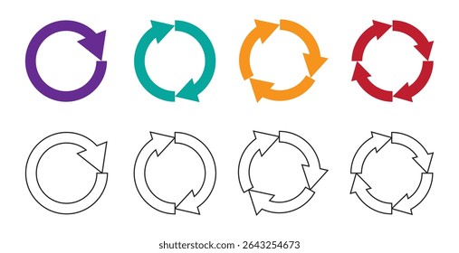 Colorful circle arrow icon set. Refresh icon set. Recycle icon set vector. Different circular arrows eps 10. Arrow Vector illustration.