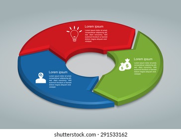 Colorful Circle Arrows With Business Icon And Information Text Design. 3 Options, 3D Design, Financial And Business Infographic, Life Cycle Diagram,Workflow/Element Layout Design. Vector Illustration.