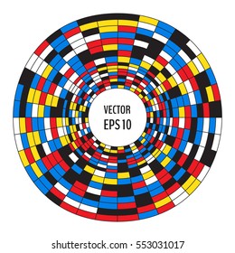 Colorful circle background in mondrian style. Vector illustration for your graphic design.