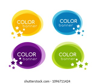 Colorful circle banners with star elemnts in overlay style. Vector frame collection.