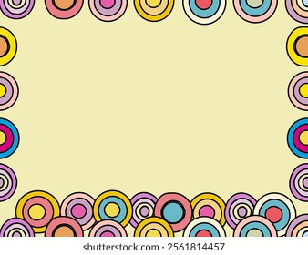 Colorful circle border frame.  Pastel tones, playful design.  Perfect for invitations, cards.