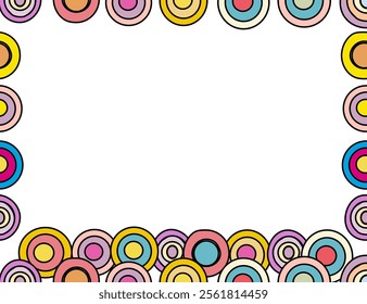 Colorful circle border frame.  Pastel tones, playful design.  Perfect for invitations, cards.