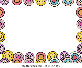 Colorful circle border frame.  Pastel tones, playful design.  Perfect for invitations, cards.