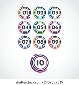 colorful Circle bullet point number collection set 1-10