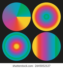 Colorful circle collection. Rainbow gradient spheres. Bright disc pattern. Vector color palette