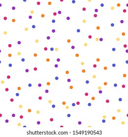 Colorful circle confetti seamless pattern isolated on white. Abstract festive background.
