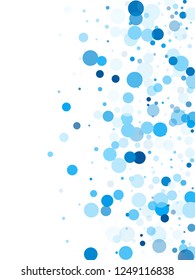 Colorful circle confetti vector background. Abstract snow, blue cyan snowflakes flying. Trendy round shapes decor isolated on white. Circle confetti flying abstract pattern. Baby shower decor.