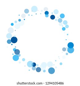 Colorful circle confetti vector background. Christmas design. Abstract snow, blue cyan snowflakes flying. Circle confetti flying abstract pattern. Trendy round shapes decor isolated on white.