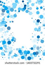 Colorful circle confetti vector background. Abstract snow, blue cyan snowflakes flying. Baby shower decor. Circle confetti flying abstract pattern. Surprise party celebration elements.