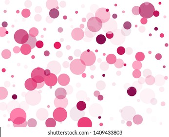 Colorful circle confetti vector background. Birthday graphics. Pink magenta round elements scatter flying. Circle confetti flying abstract pattern. Trendy round shapes decor isolated on white.