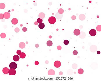 Colorful circle confetti vector background. Baby shower decor. Trendy round shapes decor isolated on white. Circle confetti flying abstract pattern. Pink magenta round elements scatter flying.