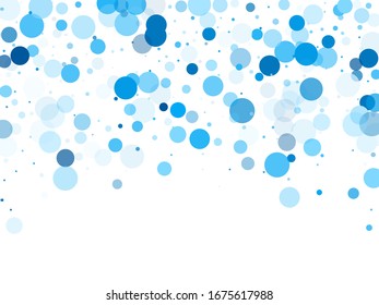 Colorful circle confetti vector background. Abstract snow, blue cyan snowflakes flying. Party decoration. Circle confetti flying abstract pattern. Vibrant colorful round shapes falling on white.