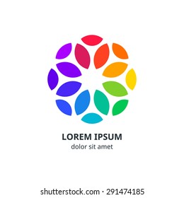 Colorful Circle 
Corporate Logo Design. Vector Geometric  Flower Symbol. Rainbow Isolated Icon. Minimalistic Spectrum Element Concept.