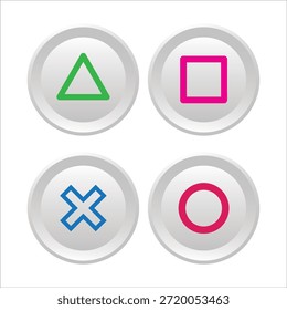 Botón de iconos de círculo, cruz, triángulo y cuadrado colorido: juego de Vectores de símbolos geométricos simples