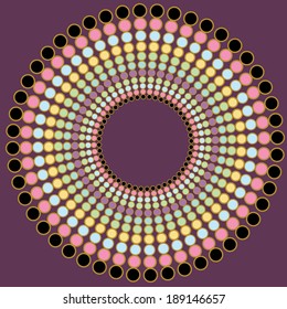 Colorful circle design illustration in candy color palette outlined in gold.