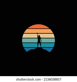 Colorful circle design with a man standing on the hill. Suitable for shirts, wall art, accessories, hats, stickers, phone cases, and frames.