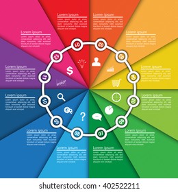 Colorful Circle Diagram with Number, 12 Options, Business Icon and Text Information Design. Vector Illustration