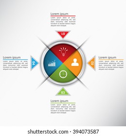 Colorful Circle Diagram with Number on White Paper Texture Background. 4 Options, Business Icon and Text Information Design. Vector Illustration.