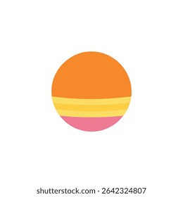 Um círculo colorido dividido em faixas horizontais de laranja, amarelo e rosa.