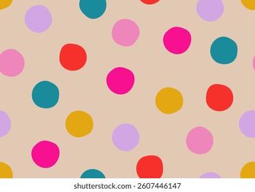 Colorful circle doodle seamless pattern. Seamless hand drawn pattern with colorful dots. Vector brush strokes design elements. Perfect for wallpapers, pattern fills, web page backgrounds, surface text