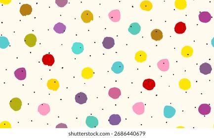 Colorful circle doodle seamless pattern. Seamless imitation of hand drawn pattern with colorful dots. Vector brush strokes design elements. Perfect for wallpapers, pattern fills, web page backgrounds