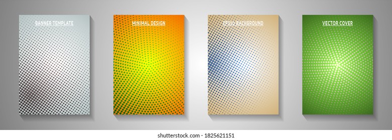 Colorful circle faded screen tone title page templates vector series. Urban brochure perforated screen tone backdrops. Retro cartoon comics style cover page layouts. Round pixels.