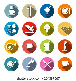 Colorful Circle Flat Design Vector Restaurant - Food Icons Set 