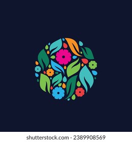 Colorful circle floral flower pattern logo design template. Vector illustration
