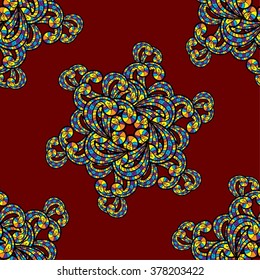Colorful circle flower mandalas seamless pattern, vector