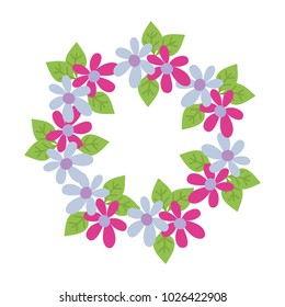 colorful circle flowers branches with leaves decoration